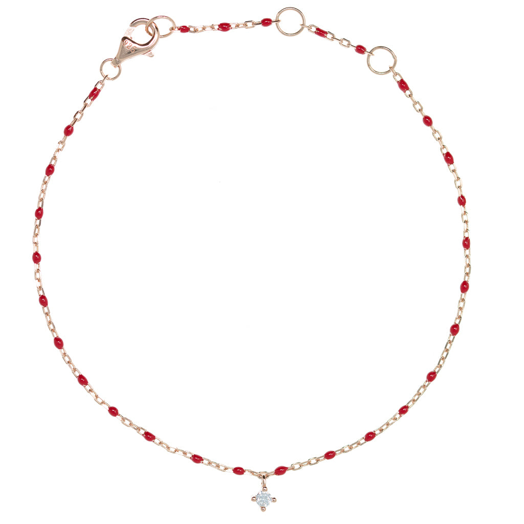 BG-10/RR - Bead and Chain Bracelet with Hanging CZ