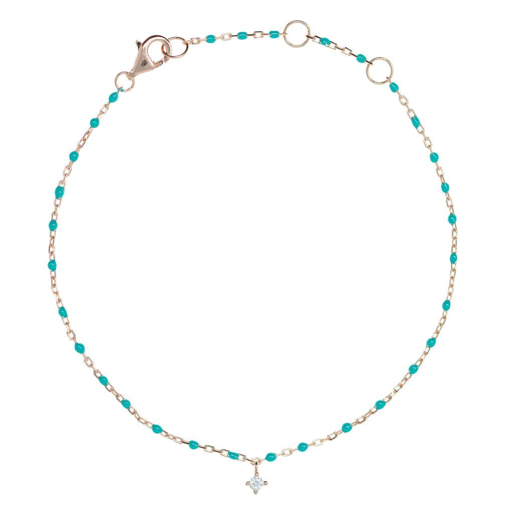 BG-10/RT - Chain and Bead Bracelet with Hanging CZ