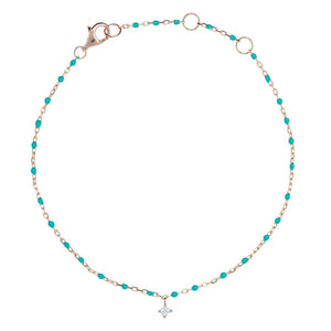 BG-10/RT - Chain and Bead Bracelet with Hanging CZ