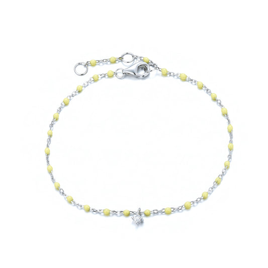 BG-10/S/Y - Chain and Bead Bracelet with Hanging Cubic Zirconia (New Colour)