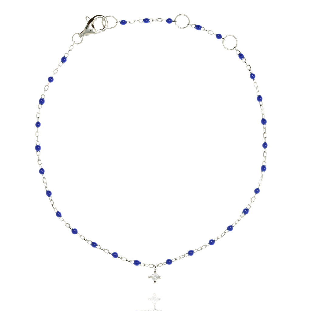 BG-10/SBL -  Chain and Bead Bracelet with Hanging CZ