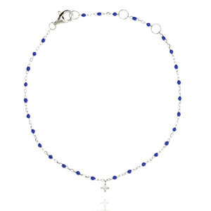 BG-10/SBL -  Chain and Bead Bracelet with Hanging CZ