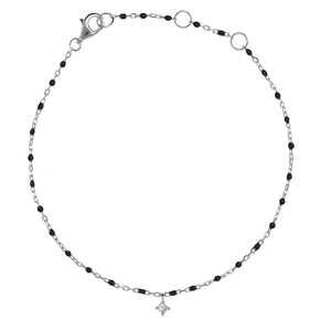 BG-10/S/B - Bead and Chain Bracelet with Hanging CZ