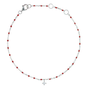 BG-10/SR - Chain and Bead Bracelet with Hanging CZ