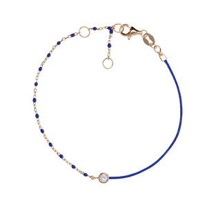 BG-11/R/BL - String and Chain Bracelet with Small Blue Beads