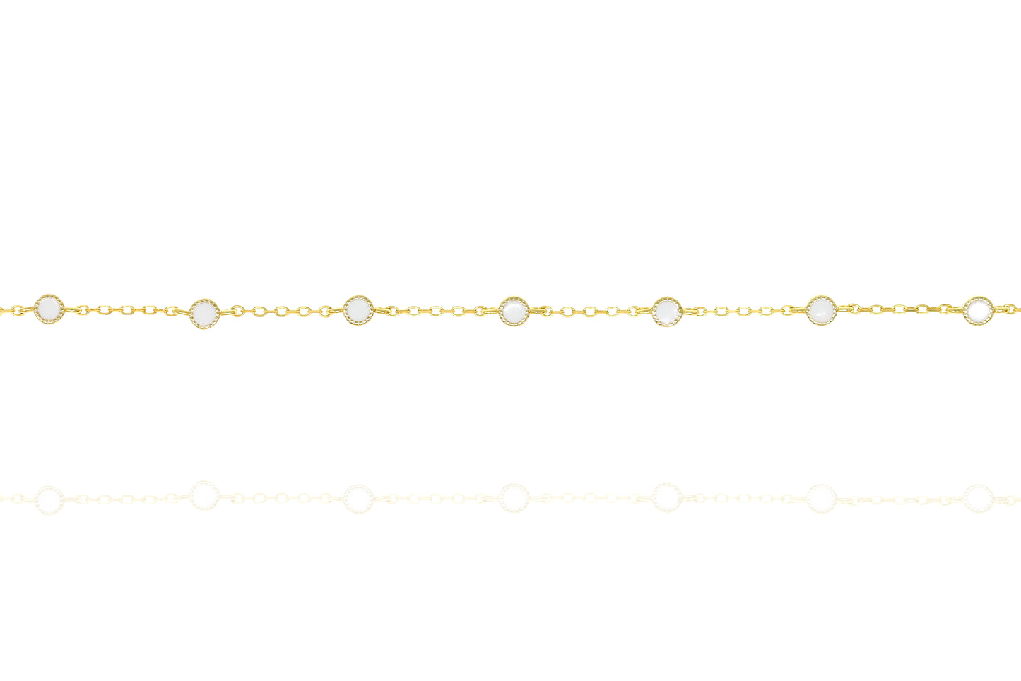
Gold-plated silver chain with intermittent white enamel beads

