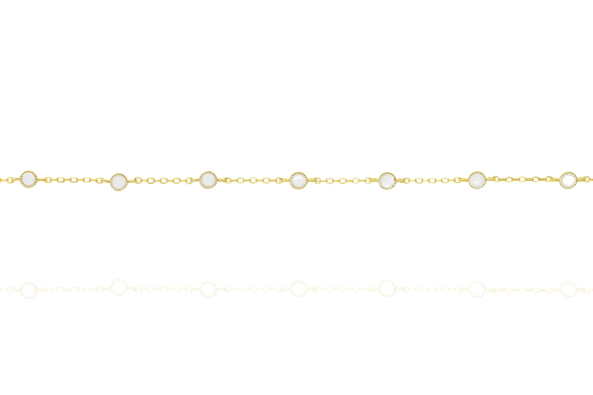 
Gold-plated silver chain with intermittent white enamel beads

