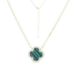NG-5/G/M - Chain Necklace with Malachite Clover Charm