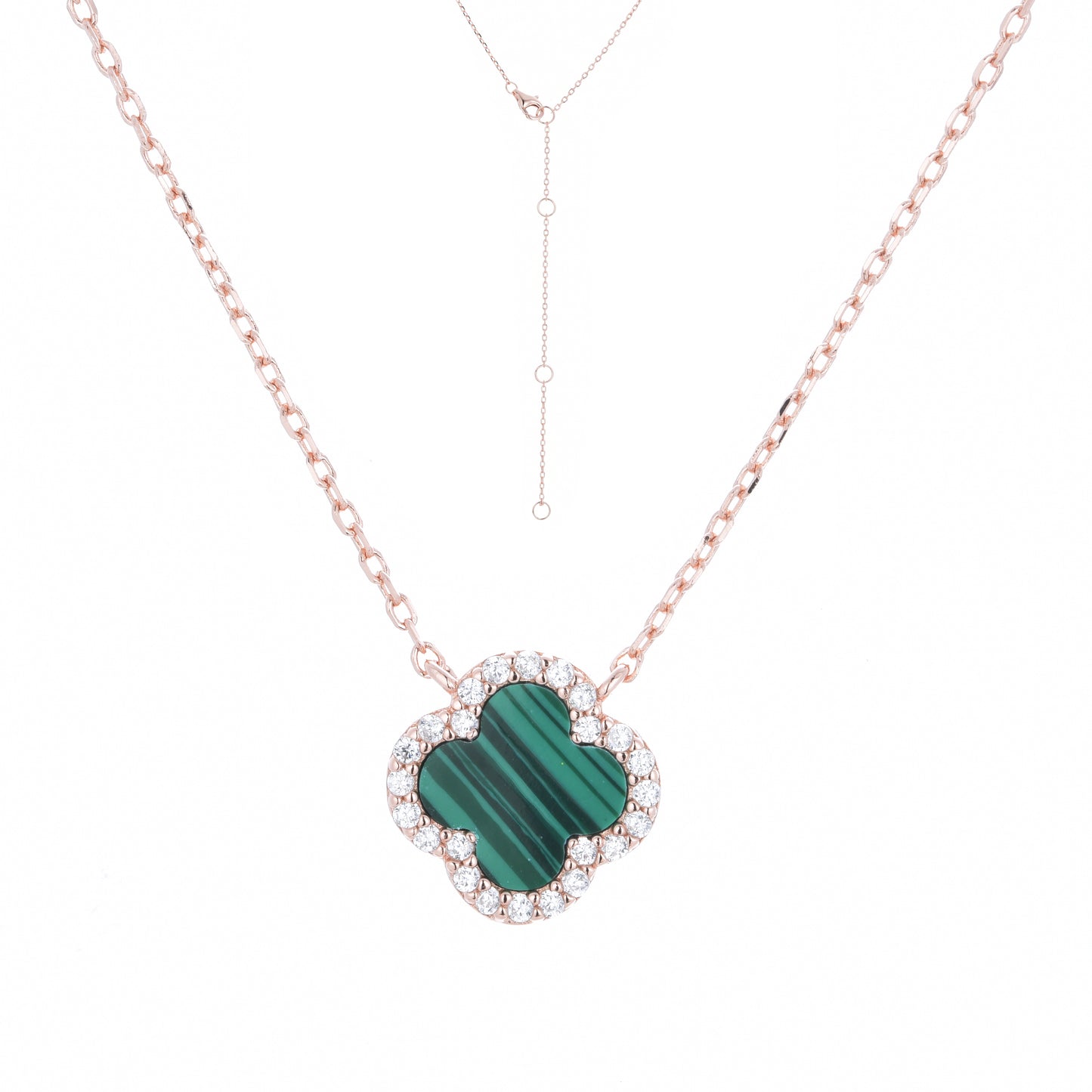 NG-5/R/M - Chain Necklace with Malachite Clover Charm