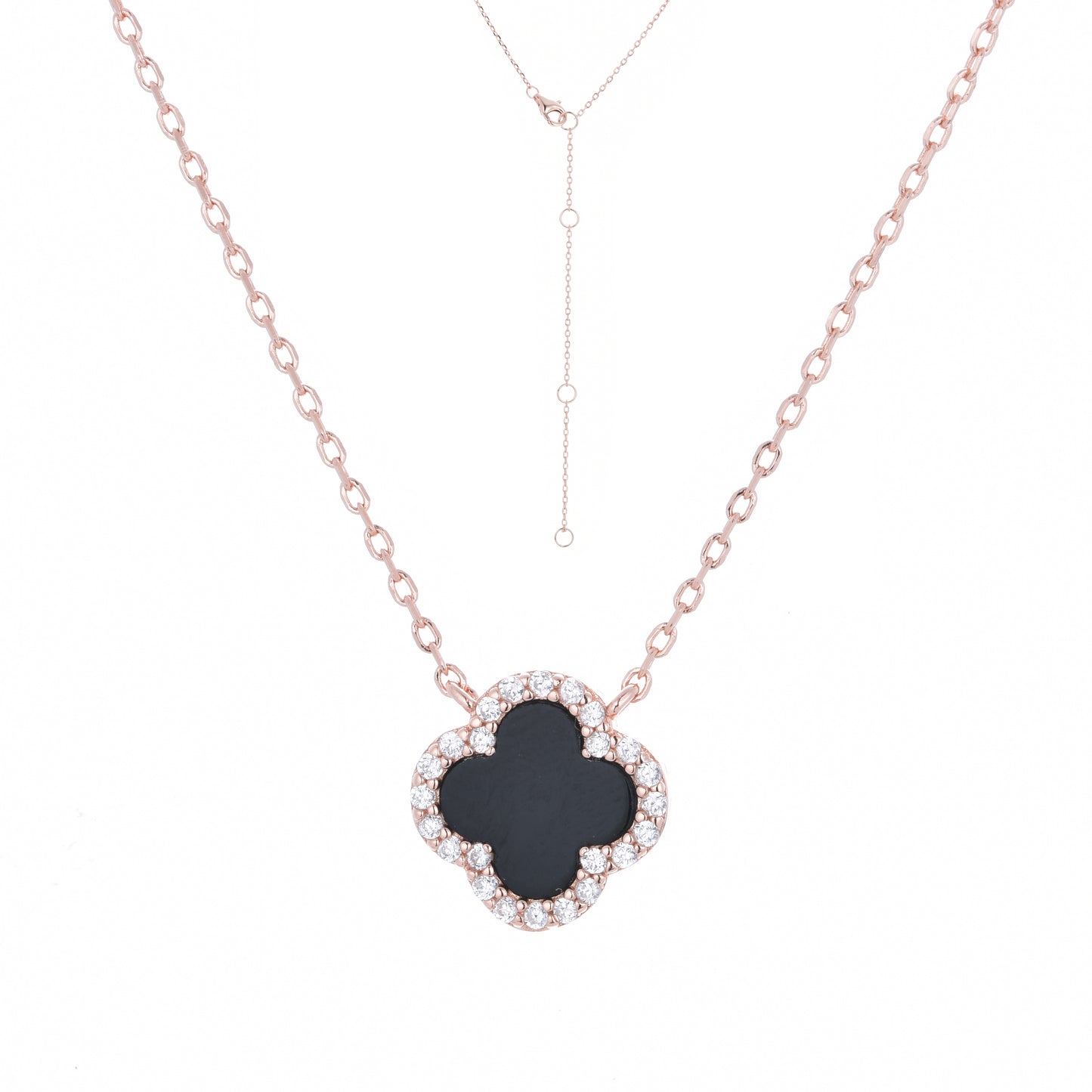 NG-5/R/O - Chain Necklace with Onyx Clover Charm