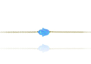 BK-510/GB - Chain Bracelet with Blue Opal Hamsa
