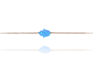 BK-510/RB - Chain Bracelet with a Blue Opal Hamsa Charm