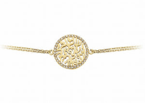 BT-100/CH/G - Gold Chain Bracelet with Cubic Zirconia Rimmed Circle of Life