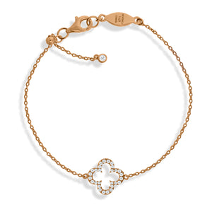 BT-1/R - Adjustable Chain Bracelet with Clover Charm and CZ Decoration