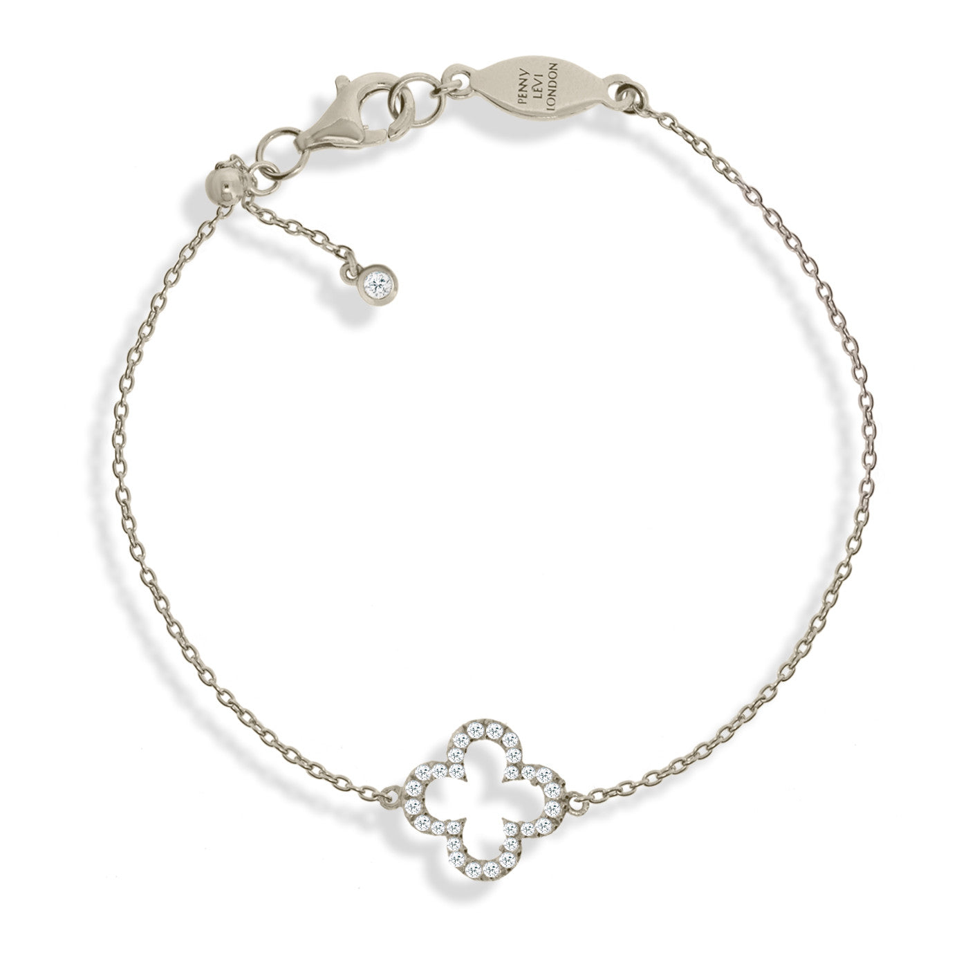 BT-1/S - Adjustable Chain Bracelet with Clover Charm and CZ Decoration