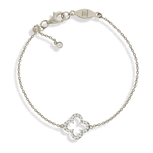 BT-1/S - Adjustable Chain Bracelet with Clover Charm and CZ Decoration