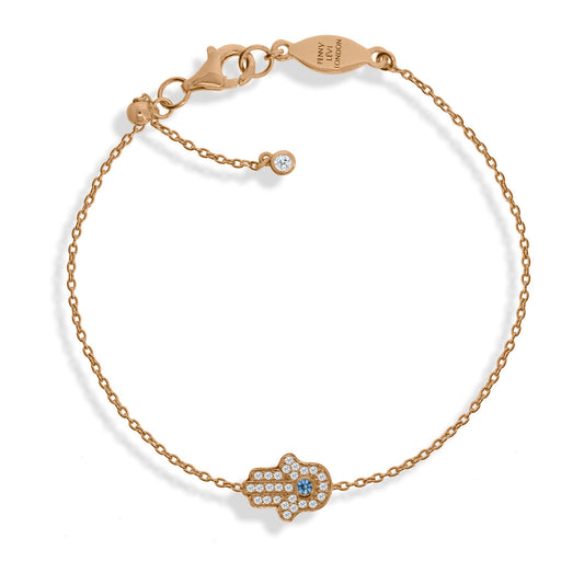 BT-201/R - Chain Bracelet with Pave Hamsa (Hand). Adjustable Size Slider