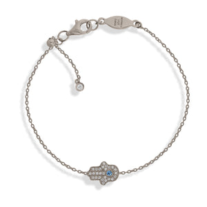 BT-201/S - Chain Bracelet with Pave Hamsa (Hand). Adjustable Size Slider