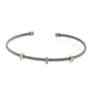 BXA-12/B - Narrow Textured Bangle Bracelet with Cubic Zirconia