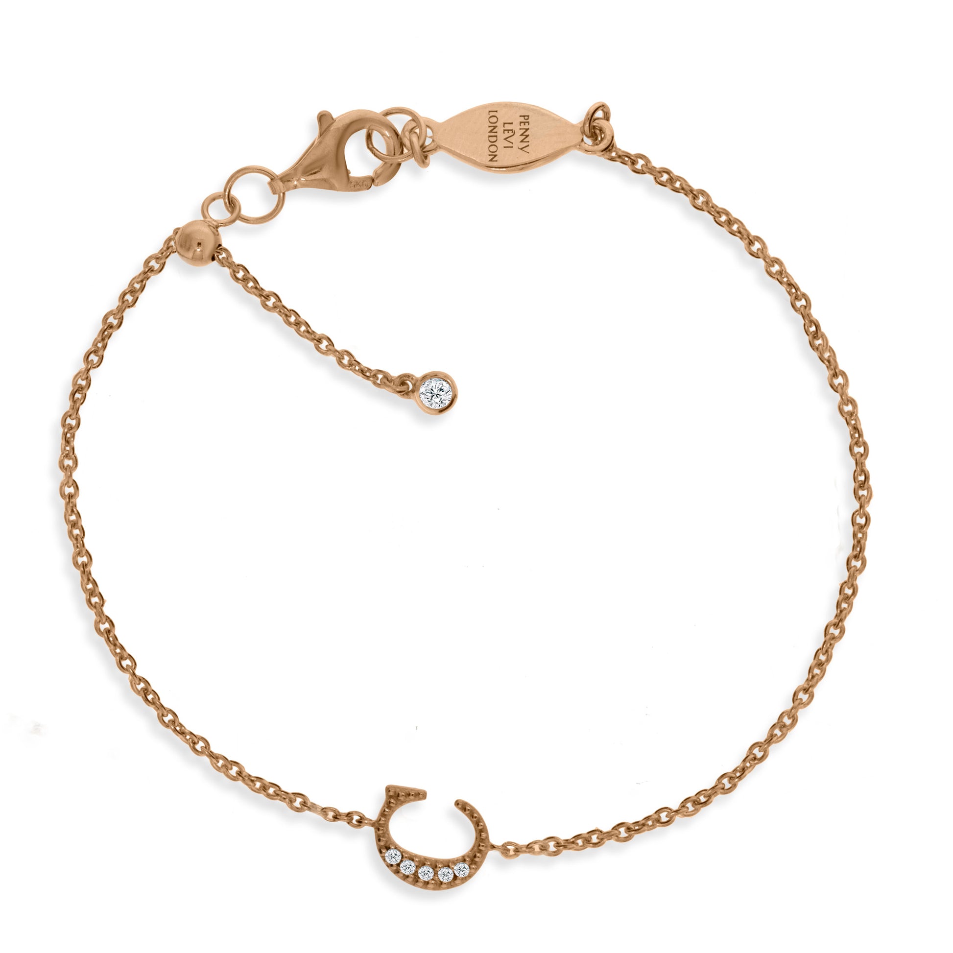Elegant Rose Gold Initial Bracelet with CZ Stones Adjustable