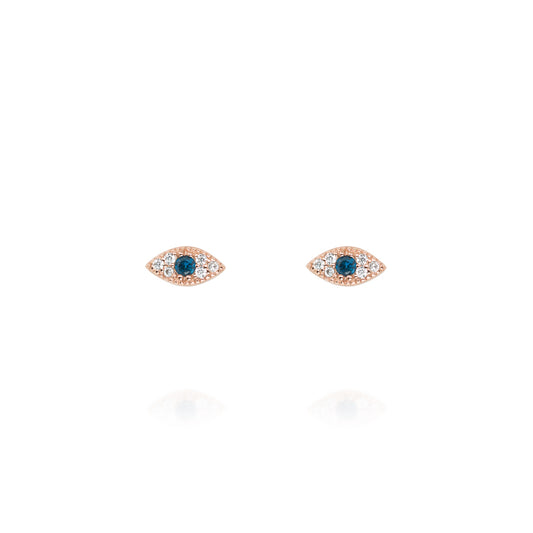 

Rose Gold Plated Evil Eye Pave Stud Earrings with Blue Centre Stone and Cubic Zirconia

