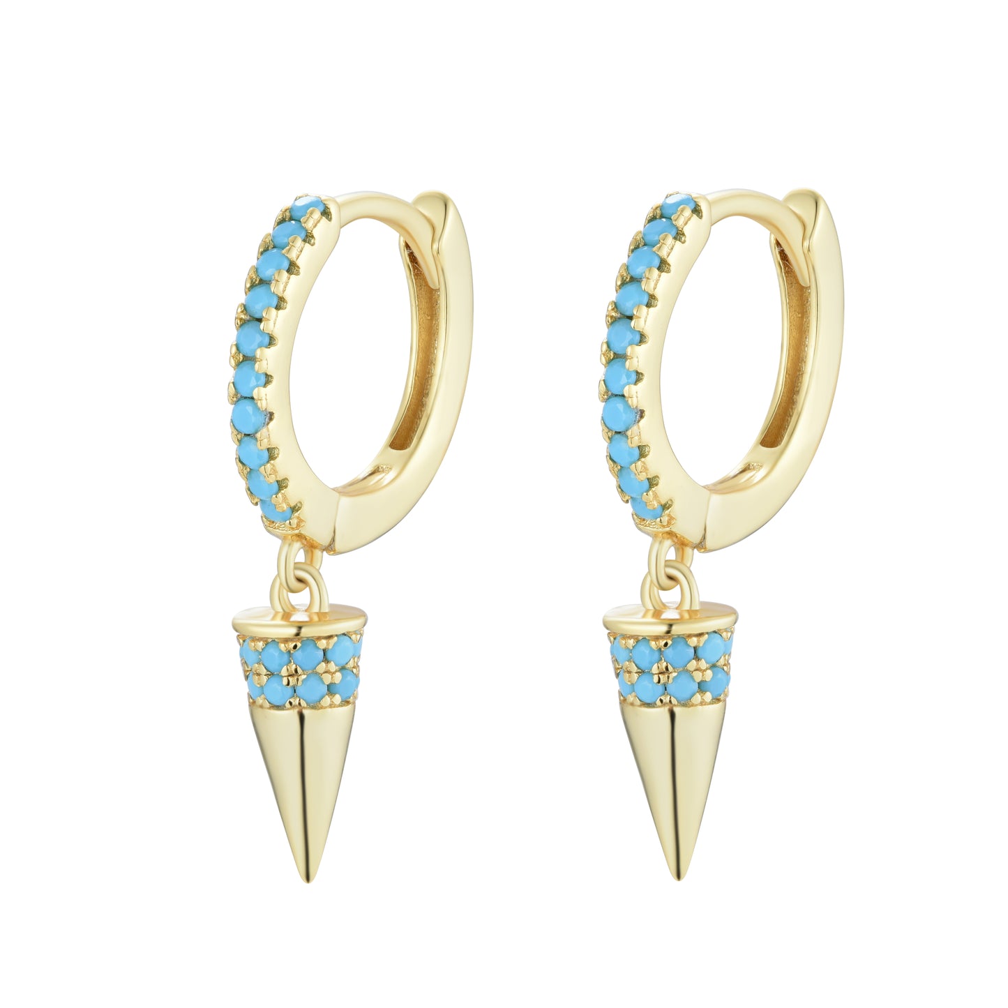 EG-36/R/TUR - Hoop Earrings with Hanging Cone Decorated with Turquoise