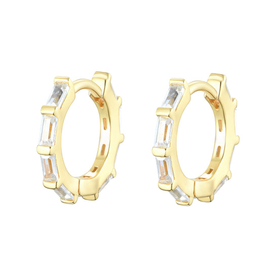 
Sterling silver 12mm decorative hoop earrings with a white Cubic Zirconia drop design.

