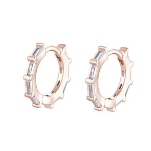 EG-44/R - Small Hoop Earrings with Baguette Style Cubic Zirconia