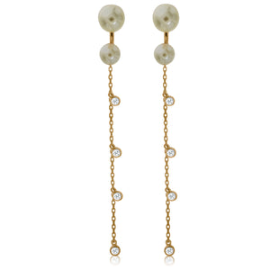 EH-62/G - Pearl Jacket Earrings, Hanging Chain with CZ