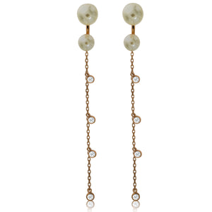 EH-62/R - Pearl Jacket Earrings Hanging Chain with CZ