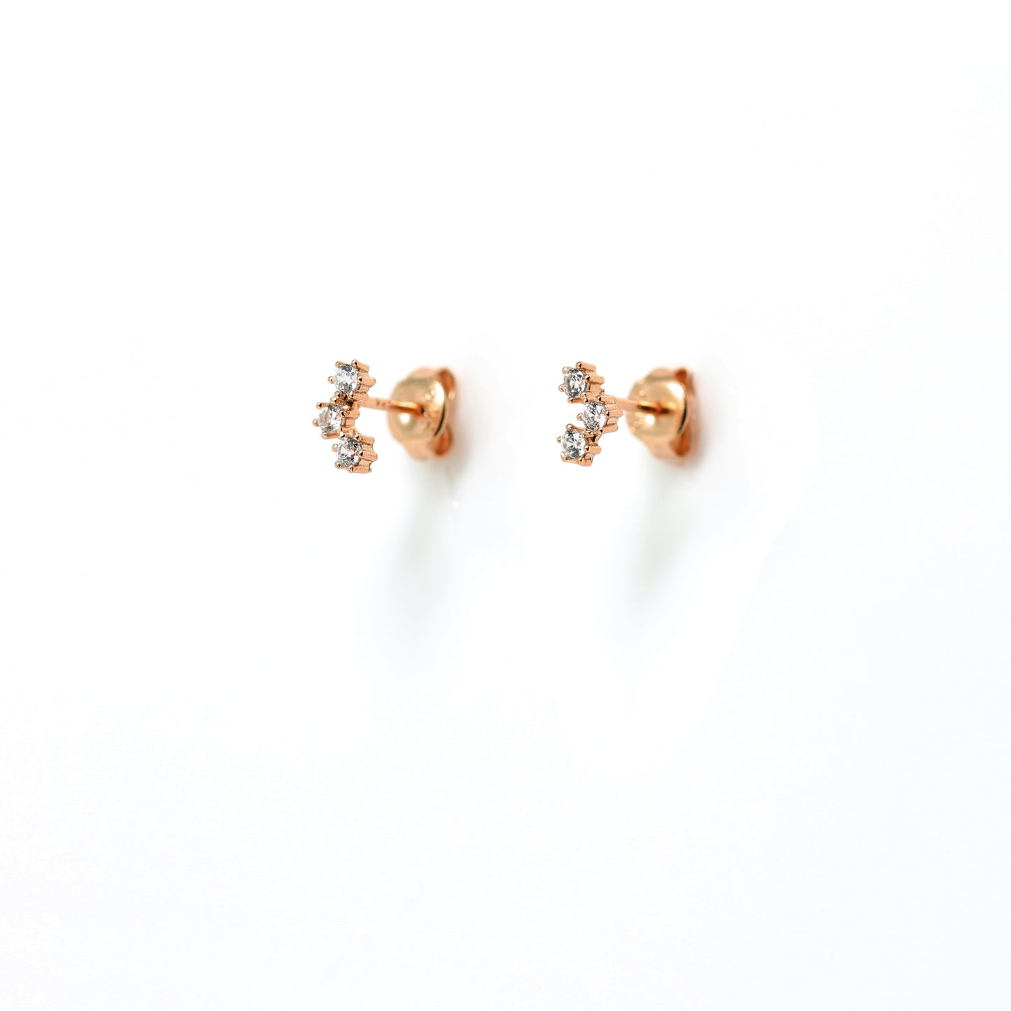 
Rose gold plated on silver stud earrings with 3 CZ cluster

