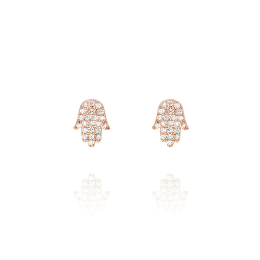 
Rose Gold-Plated Silver Pavé Stud Earrings in Hamsa Hand Design

