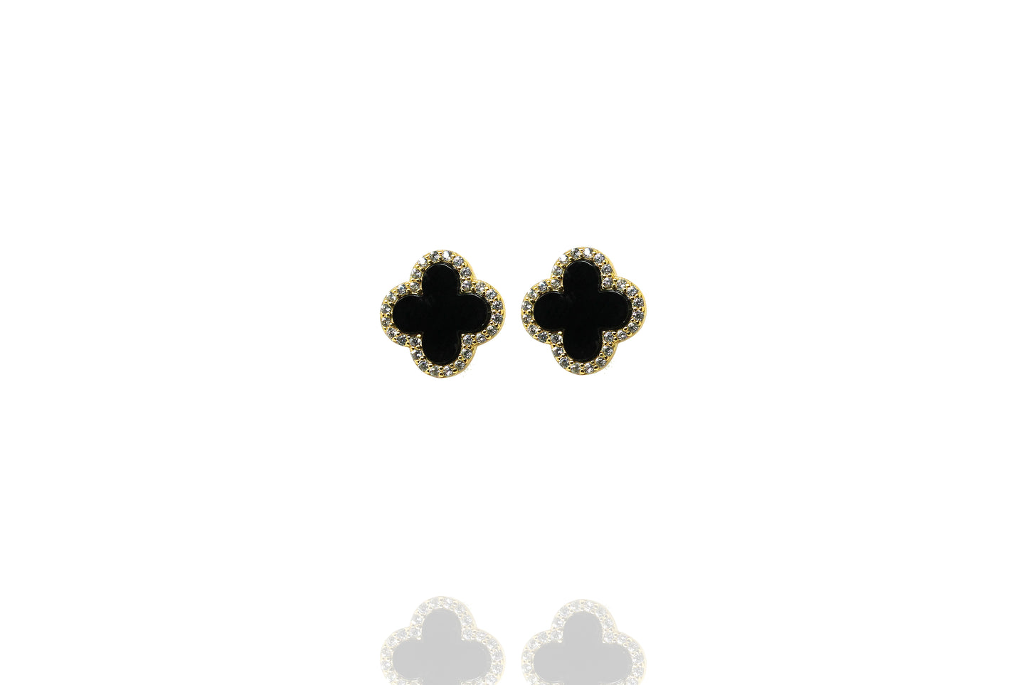 EK-71/G0 - Large Stud Earring in Onyx Set in Gold with cz