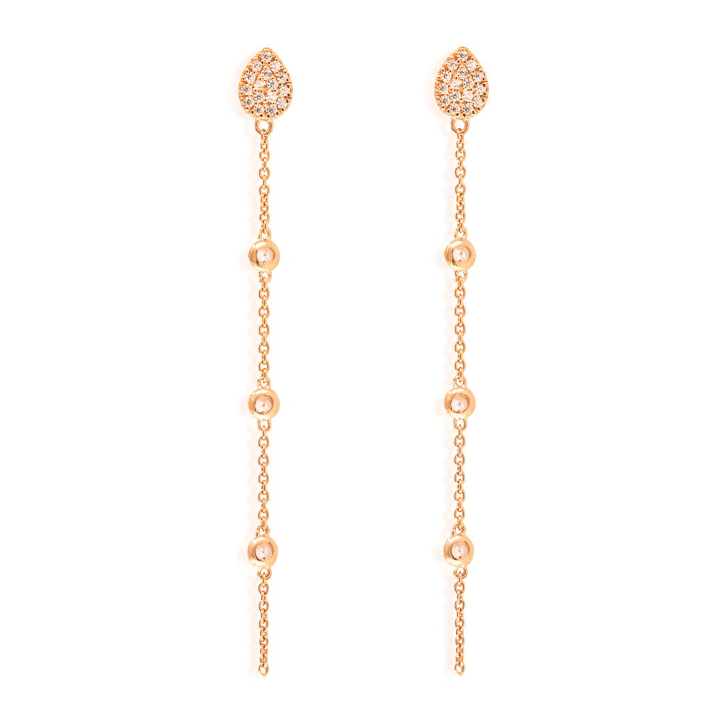 ET-15/R - Teardrop Pave  Stud Earring Hanging Chain with Cubic Zirconia