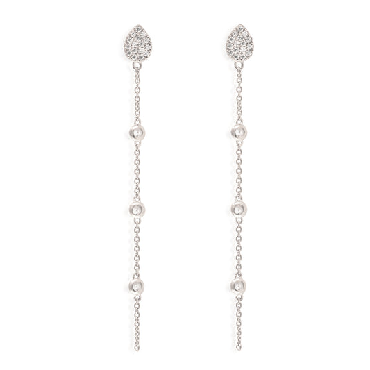 ET-15/S - Teardrop Pave  Stud Earring  Hanging Chain with Cubic Zirconia