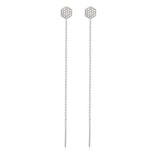 ET-8/S -  Hexagon Stud Earrings with Hanging Chain