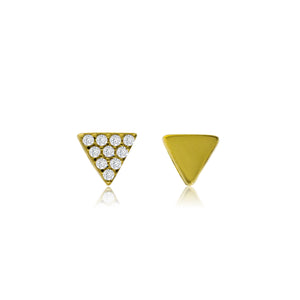 ET-2/G - Small Triangle Stud Earrings One Earring Pave CZ one Plain