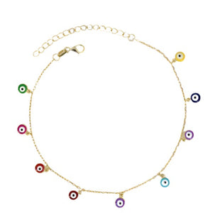 AF-10/G - Multi Coloured Evil Eye Ankle Bracelet