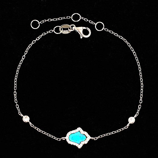 BF-3/S/OPAL - Hamsa Bracelet with Blue Opal