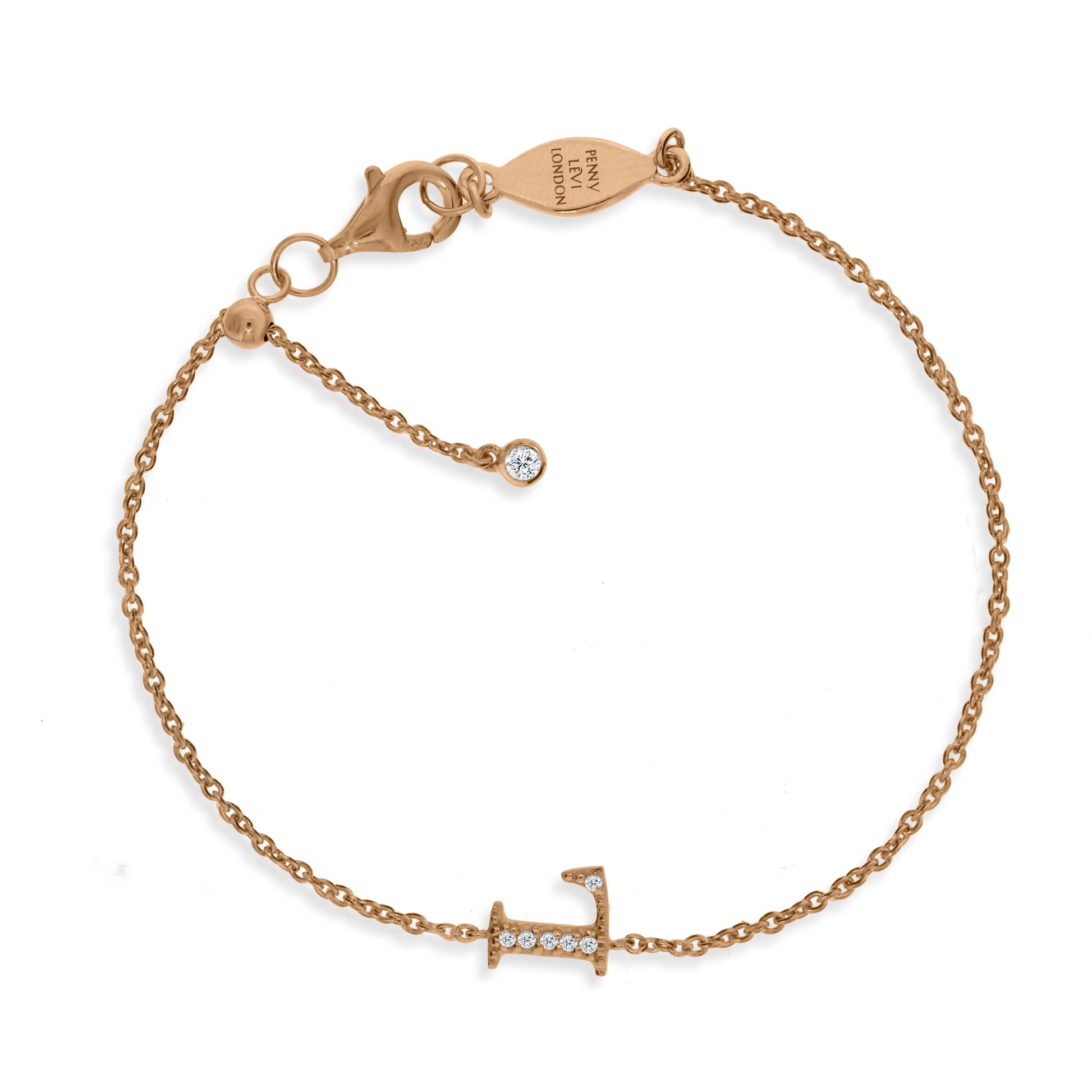 Rose Gold Plated Initial Bracelet with CZ Adjustable Length