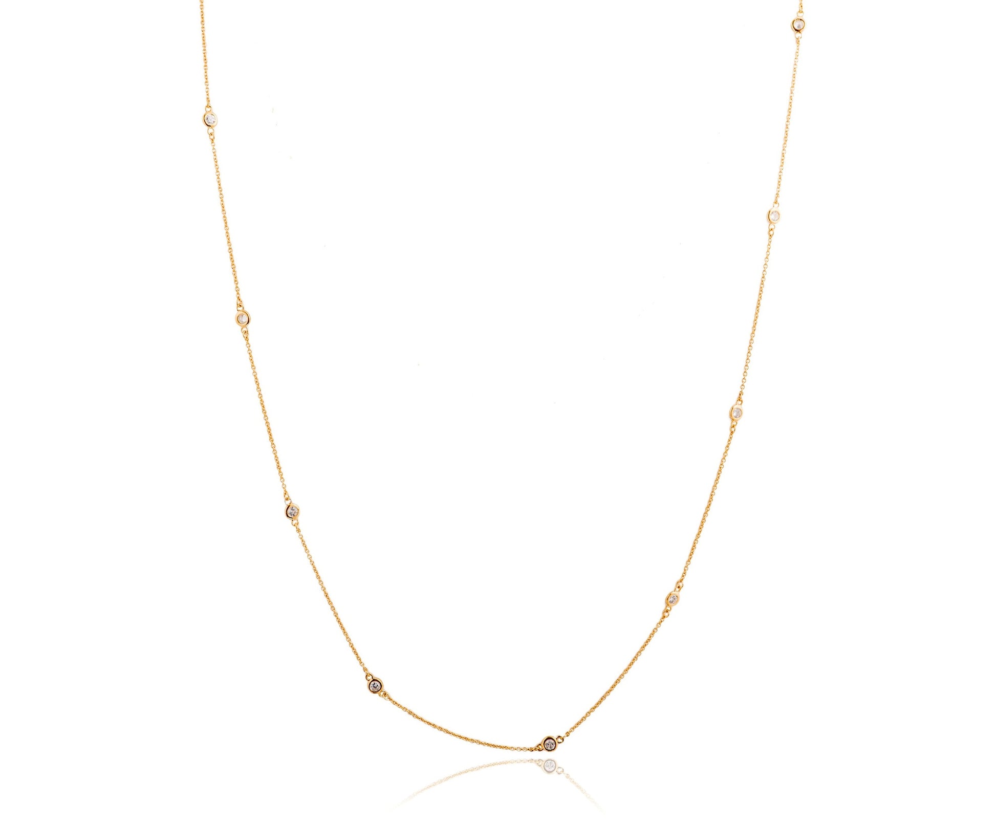 
Elegant gold-plated sterling silver chain necklace with Cubic Zirconia stones, 140 cm in length.


