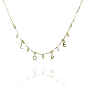 NF-23/G - Chain Necklace with Hanging LOVE and Hanging CZ