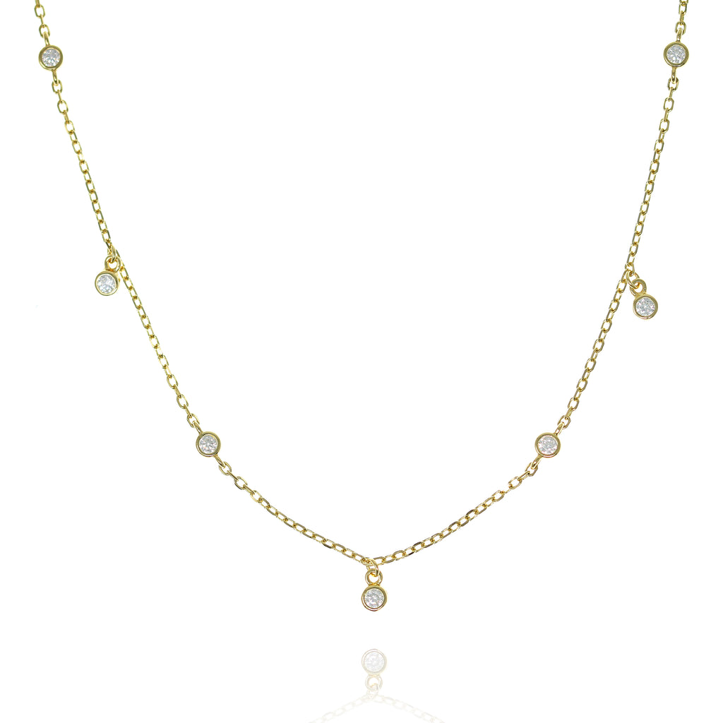 NF-24/G - Chain Necklace with Intermittent Flat and Hanging CZ
