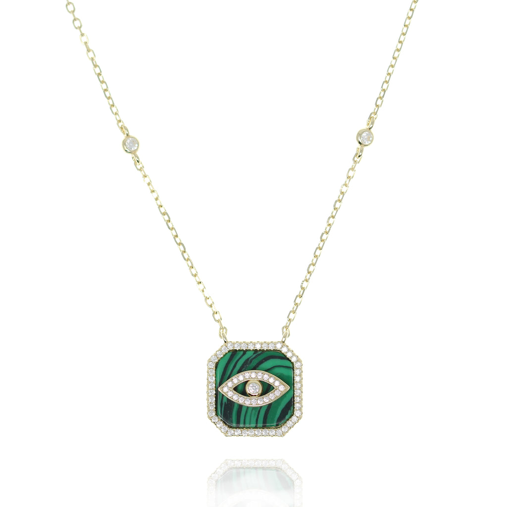 NF-25/G - Chain Necklace with Evil Eye on a Green Plaque