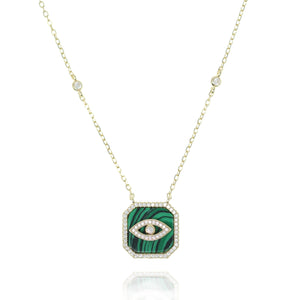 NF-25/G - Chain Necklace with Evil Eye on a Green Plaque