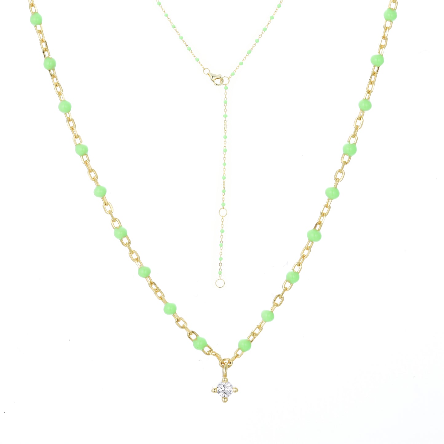 NG-10/G/AG - Chain and Bead Necklace with Hanging Cubic Zirconia (New Colour)