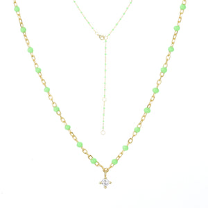 NG-10/G/AG - Chain and Bead Necklace with Hanging Cubic Zirconia (New Colour)