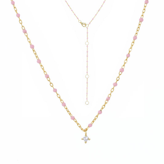 NG-10/G/BP - Chain and Bead Necklace with Hanging Cubic Zirconia (New Colour)