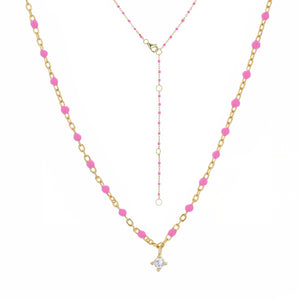 NG-10/G/F - Chain and Bead Necklace with Hanging Cubic Zirconia (New Colour)