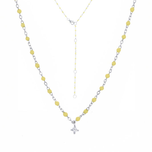 NG-10/G/Y - Chain and Bead Necklace with Hanging Cubic Zirconia (New Colour)